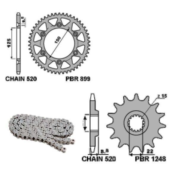 KTM SX-F 350 2010 > - PBR reťazový kit 14 / 50 / 520