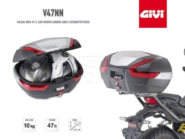 CF Moto 450 MT zadný kufor GIVI V47 Red 47L+ nosič - Image 3