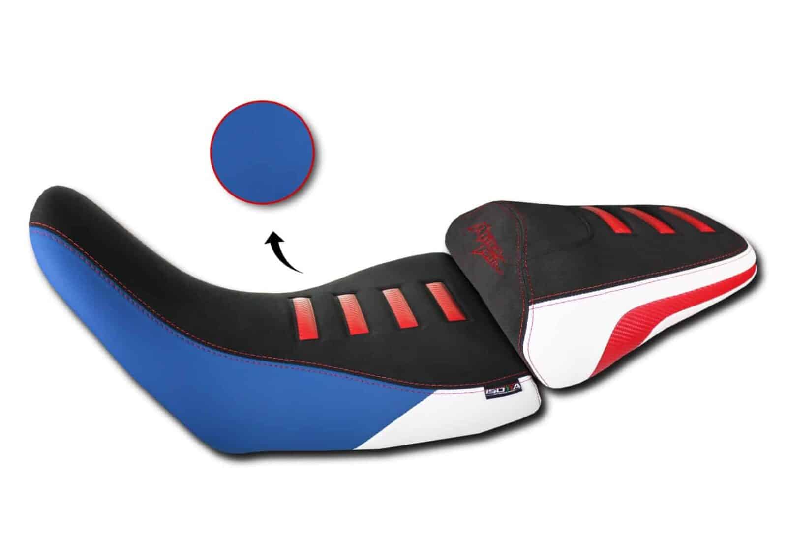 Znížené COMFORT predné sedadlo ISOTTA pre AFRICA TWIN CRF 1100L / ADV SPORT / Modrá a biela s červenými detailmi