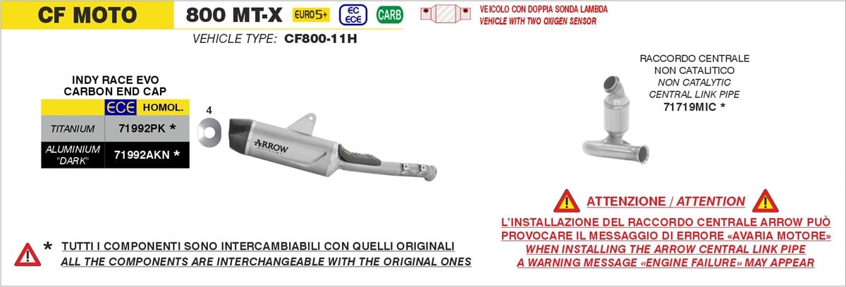 CF Moto 800 MT-X výfuk Arrow Indy Race EVO/ CARBON end – Obrázok 3