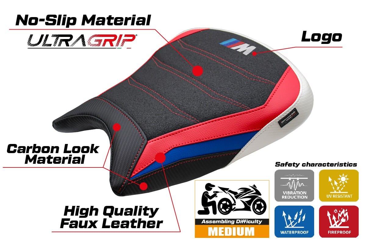 BMW M 1000 RR 2023- poťah sedadla TPZ Melk Ultragrip RBW (red-blue-white) – Obrázok 2
