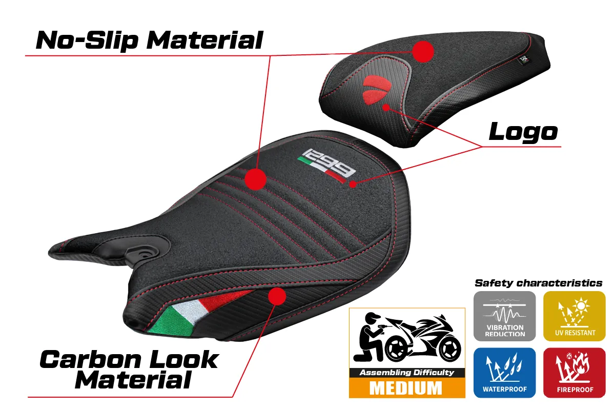 Ducati Panigale 1299 2015-2018 - poťah sedadla TPZ Dervio Ultragrip TR (tricolor) – Obrázok 2