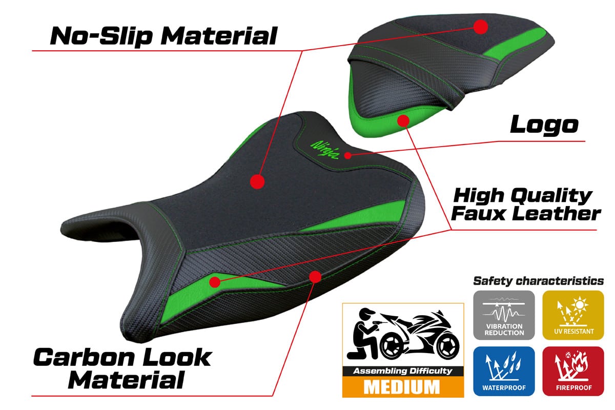 Kawasaki Ninja 250 2018 - 2019 - poťah sedadla TPZ Rainha Ultragrip 3GN (green) – Obrázok 2