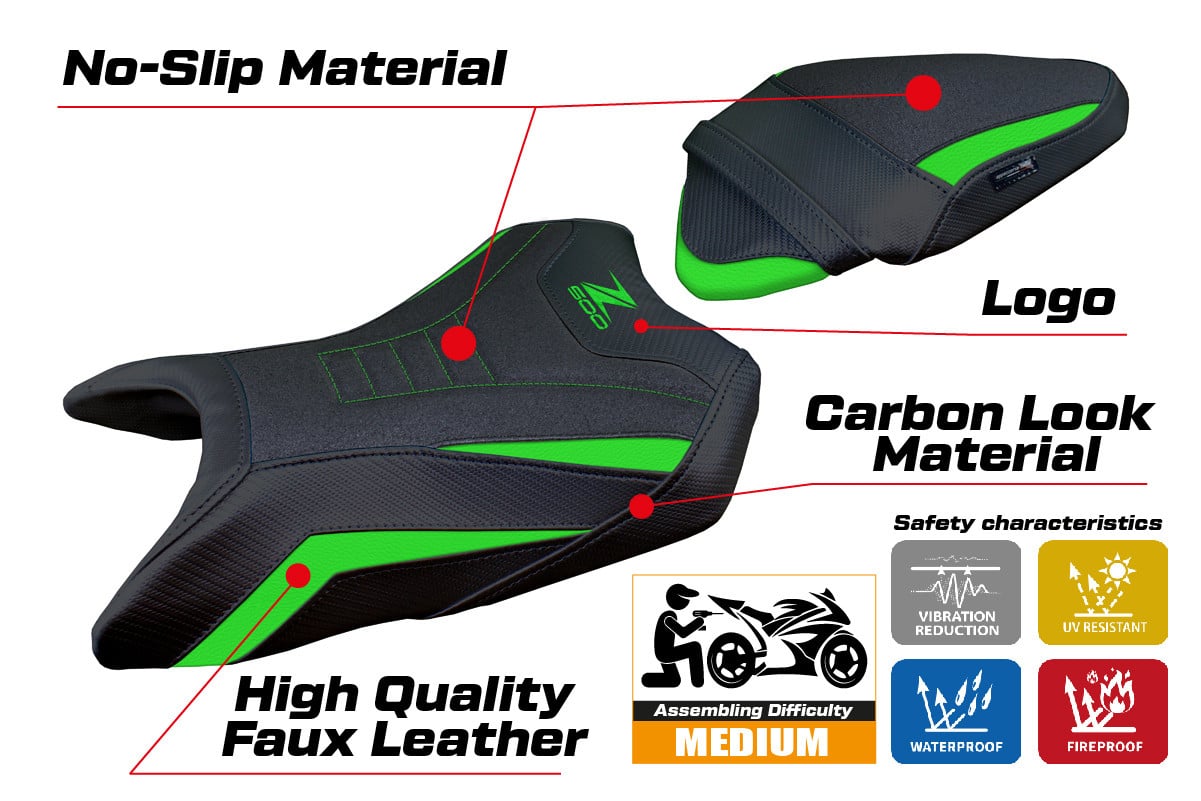 Kawasaki Z 500 2024- poťah sedadla TPZ Namur Ultragrip GN (green) – Obrázok 2