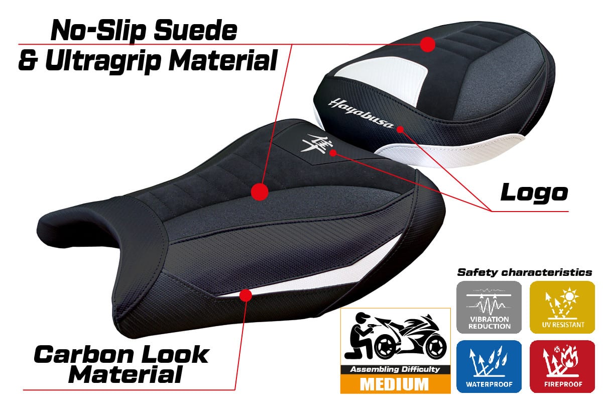 Suzuki GSX R 1300 Hayabusa 2008 - 2020 - poťah sedadla TPZ Japan Velvet Ultragrip WH (white) – Obrázok 2