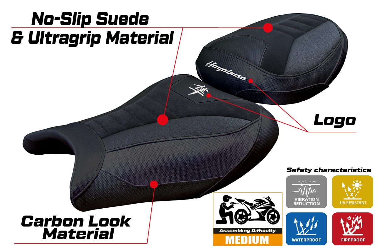 Suzuki GSX R 1300 Hayabusa 2008 - 2020 - poťah sedadla TPZ Japan Velvet Ultragrip BL (black) – Obrázok 2