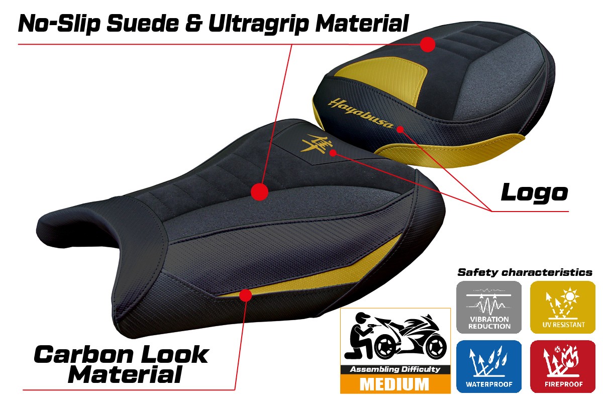 Suzuki GSX R 1300 Hayabusa 2021 - poťah sedadla TPZ Denia Velvet Ultragrip GL (gold) – Obrázok 2