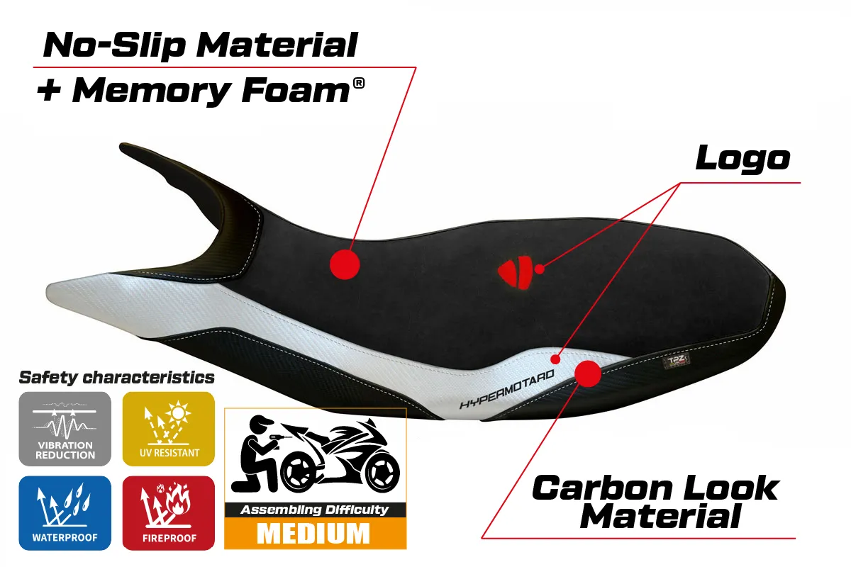 Ducati Hypermotard 821 / 939 2013 - 2018 - poťah sedadla TPZ Varna 1 Velvet Comfort System – Obrázok 2